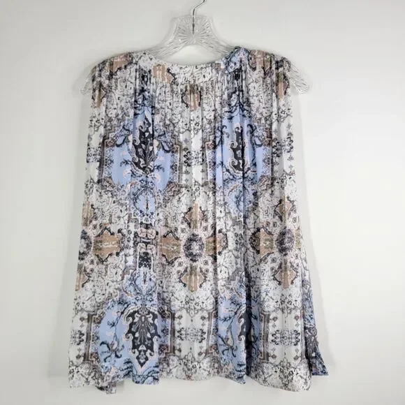 FREE PEOPLE Darcy Swing Sleeveless Blue and White Abstract Print Top Size Medium - Picture 10 of 12